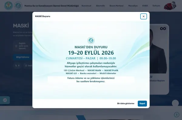 manisasu.gov.tr ekran görüntüsü