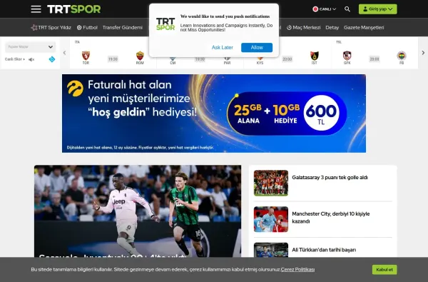 trtspor.com.tr masaüstü ekran görüntüsü