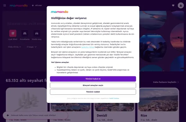 momondo.com.tr masaüstü ekran görüntüsü